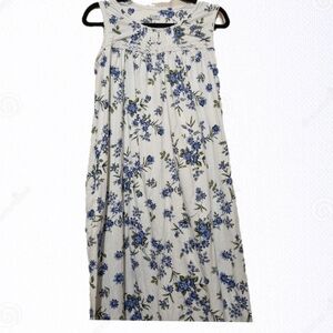 Blue Floral Print Sleeveless Dress